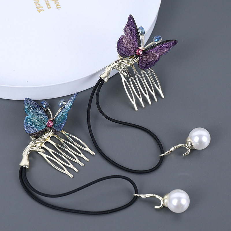 Women's Retro Simple Style Butterfly Synthetics Alloy Embroidery Plating Inlay Rhinestones Pearl Insert Comb display picture 5