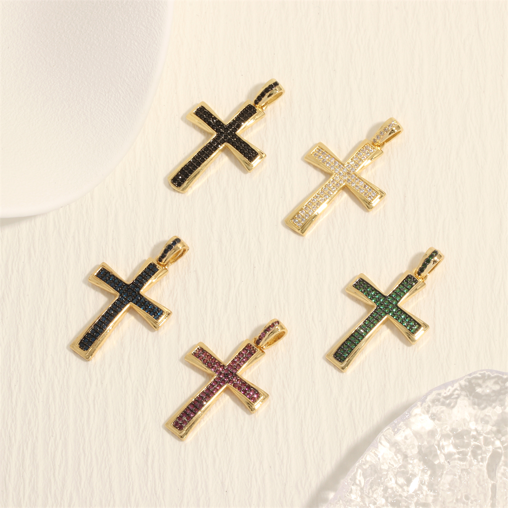 Hip-hop Simple Style Cross Copper Plating Inlay Zircon 18k Gold Plated Charms display picture 3