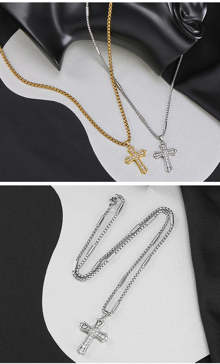 304 Stainless Steel Hip-Hop Retro Plating Cross Pendant Necklace display picture 1