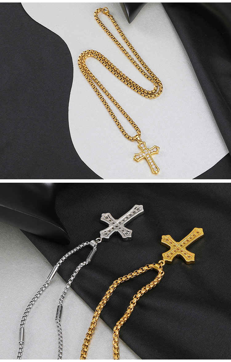 304 Stainless Steel Hip-Hop Retro Plating Cross Pendant Necklace display picture 2