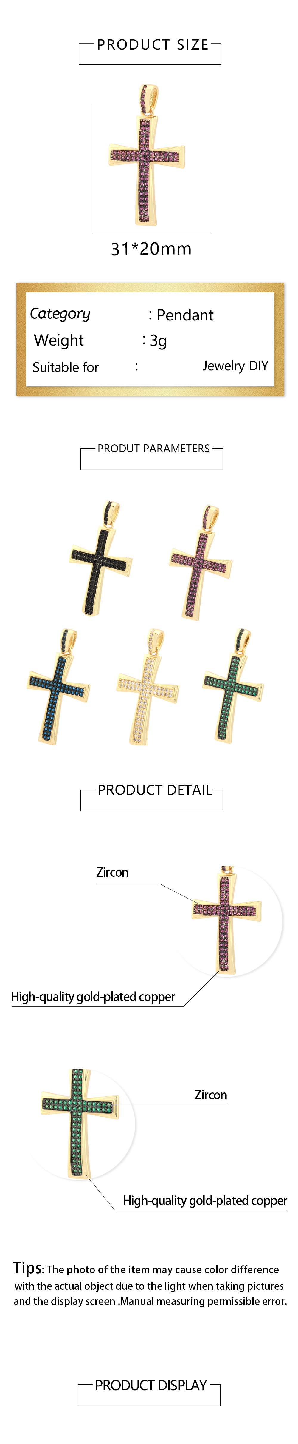 Hip-hop Simple Style Cross Copper Plating Inlay Zircon 18k Gold Plated Charms display picture 1