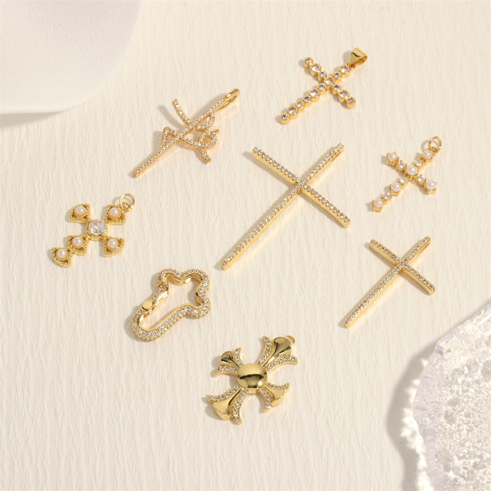 Simple Style Cross Copper Plating Inlay Zircon 18k Gold Plated Charms display picture 3