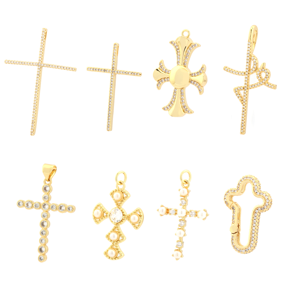 Simple Style Cross Copper Plating Inlay Zircon 18k Gold Plated Charms display picture 4