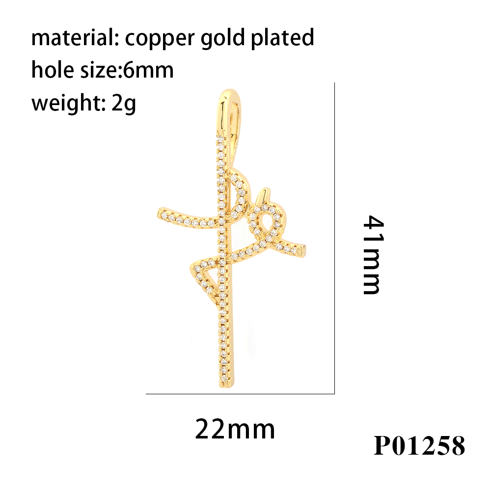 Simple Style Cross Copper Plating Inlay Zircon 18k Gold Plated Charms display picture 8