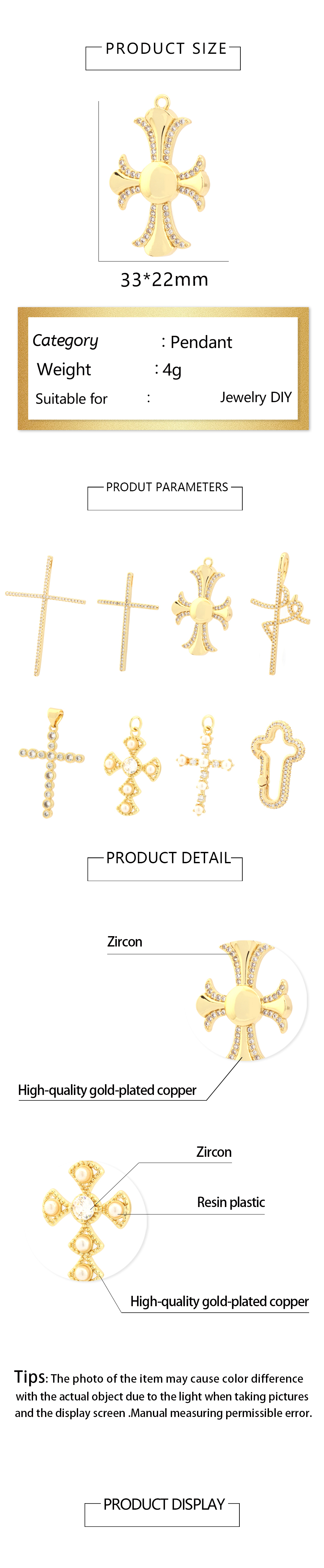 Simple Style Cross Copper Plating Inlay Zircon 18k Gold Plated Charms display picture 1