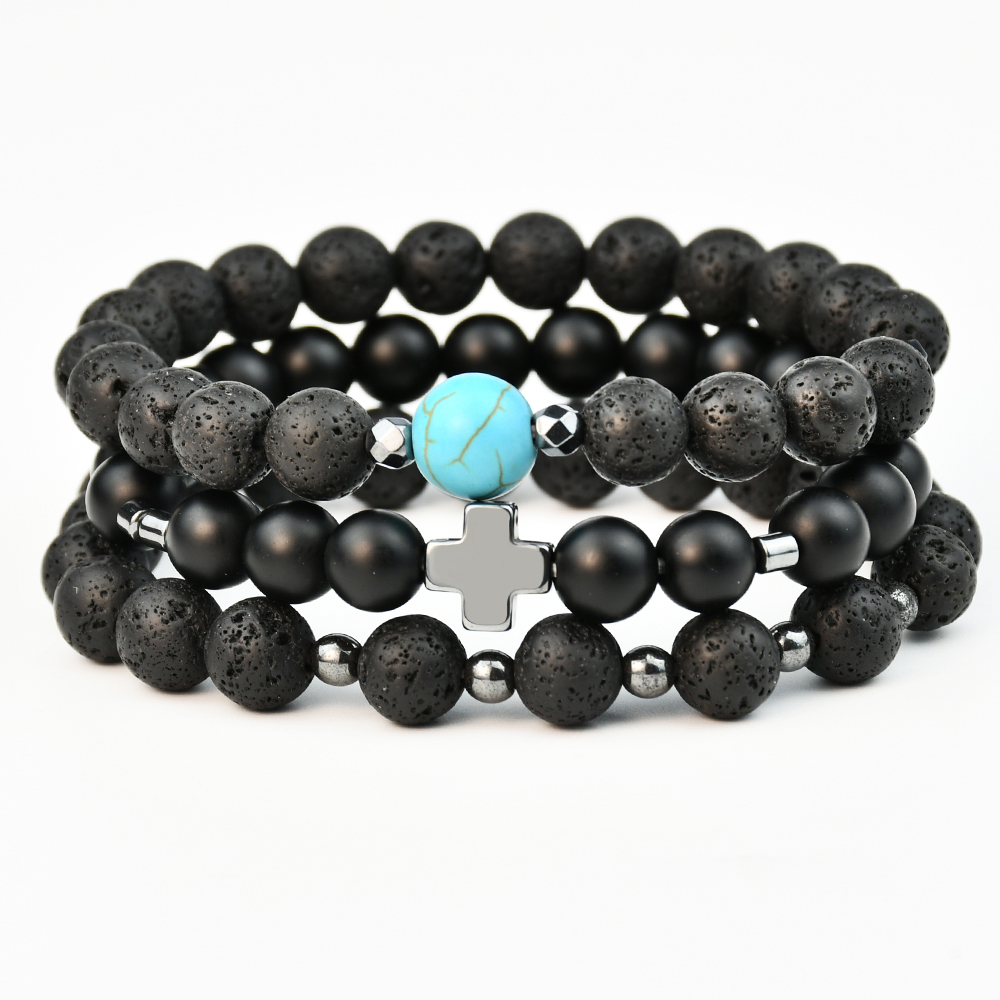 Streetwear Cross Natural Stone Beaded Men's Bracelets display picture 5