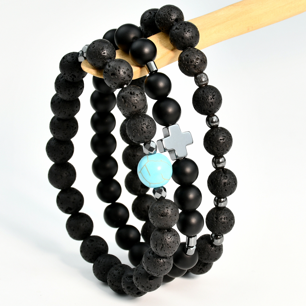 Streetwear Cross Natural Stone Beaded Men's Bracelets display picture 2