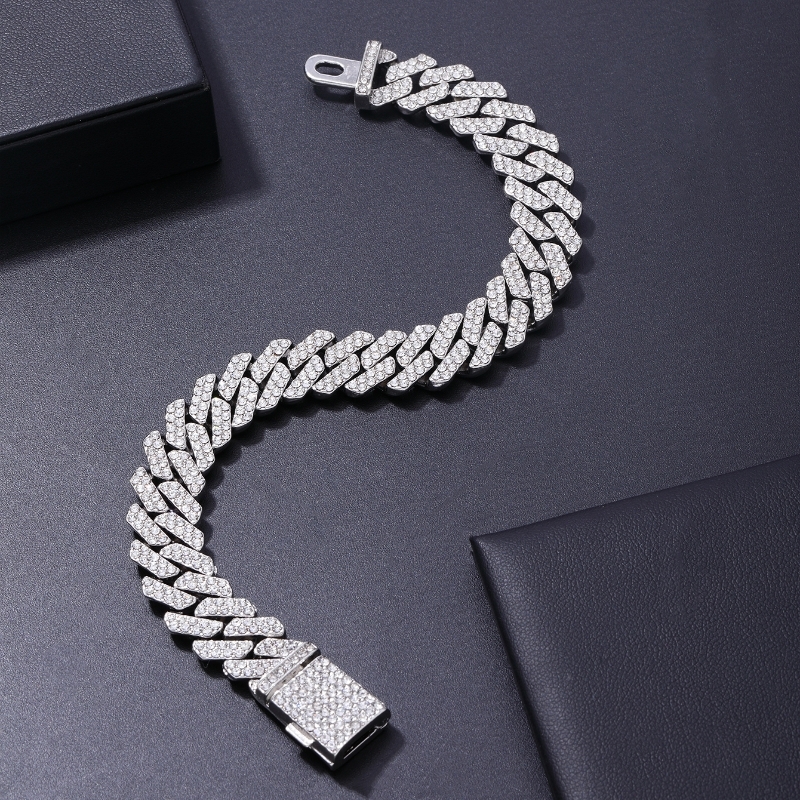Hip-Hop Rock Punk Geometric Solid Color 304 Stainless Steel Plating Inlay Rhinestones K Gold Plated Rhodium Plated Men's Bracelets display picture 7