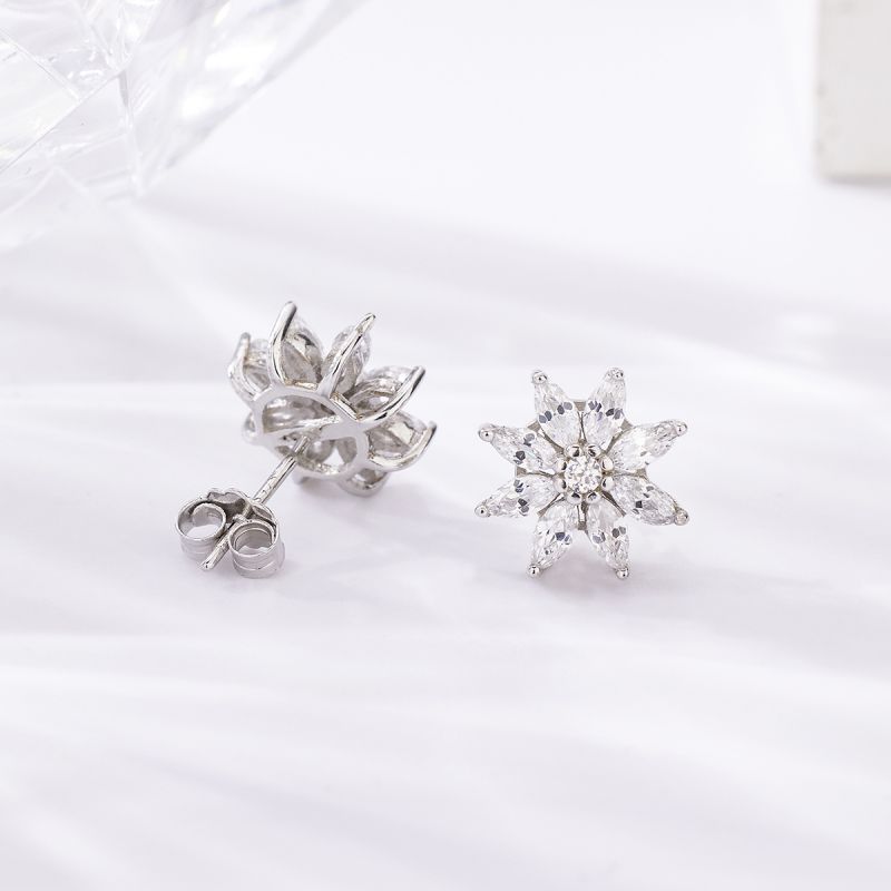 1 Pair Sweet Shiny Petal Plating Inlay Sterling Silver Zircon Silver Plated Ear Studs display picture 4