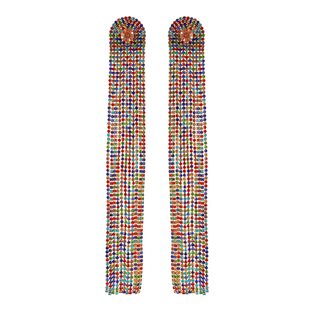 1 Pair Exaggerated Ethnic Style Geometric Color Block Plating Inlay Zinc Alloy Rhinestones Drop Earrings display picture 2