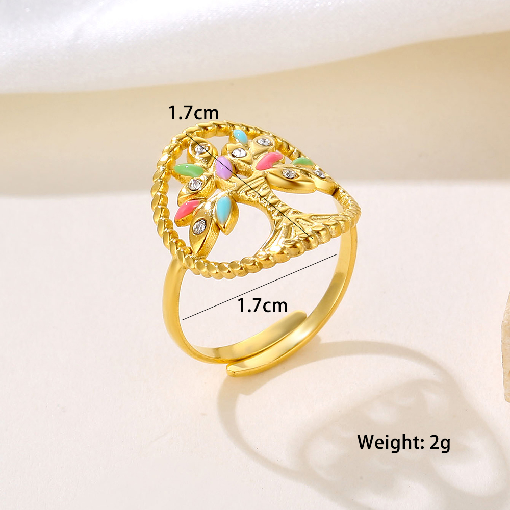 Retro Tree Stainless Steel Plating Inlay Zircon 18k Gold Plated Open Rings display picture 1