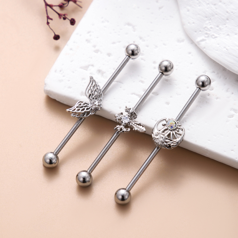 1 Piece Ear Cartilage Rings & Studs Vintage Style Cross Wings 316 Stainless Steel  Inlay Zircon display picture 4