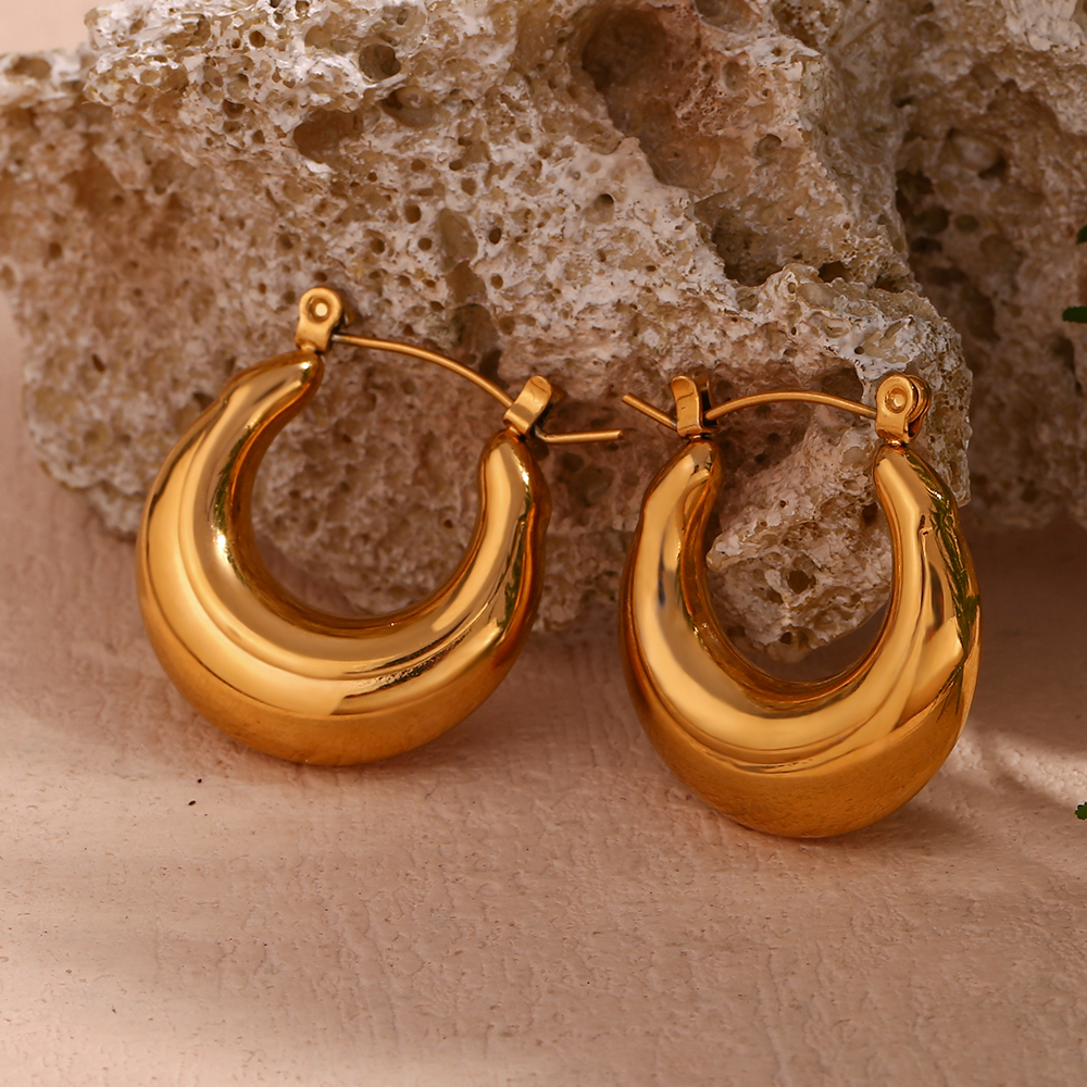 1 Pair Simple Style Classic Style Solid Color Plating Stainless Steel 18k Gold Plated Hoop Earrings display picture 5