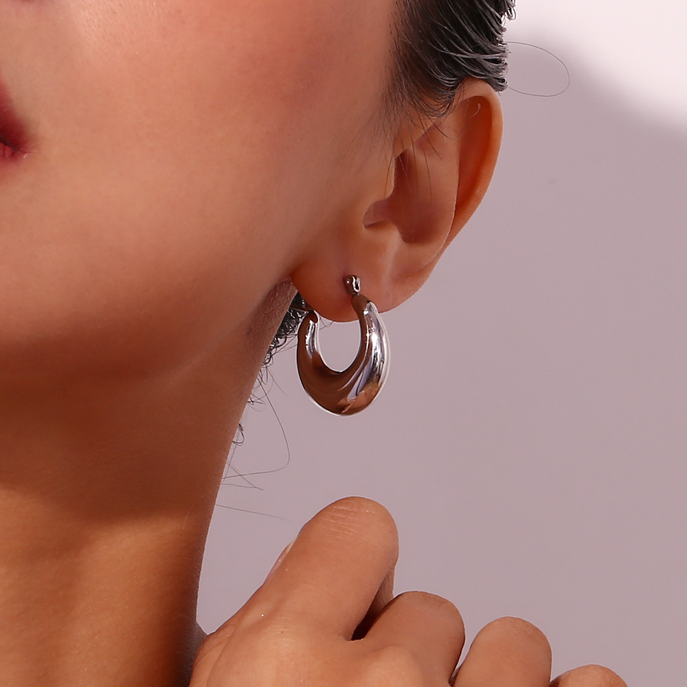 1 Pair Simple Style Classic Style Solid Color Plating Stainless Steel 18k Gold Plated Hoop Earrings display picture 13