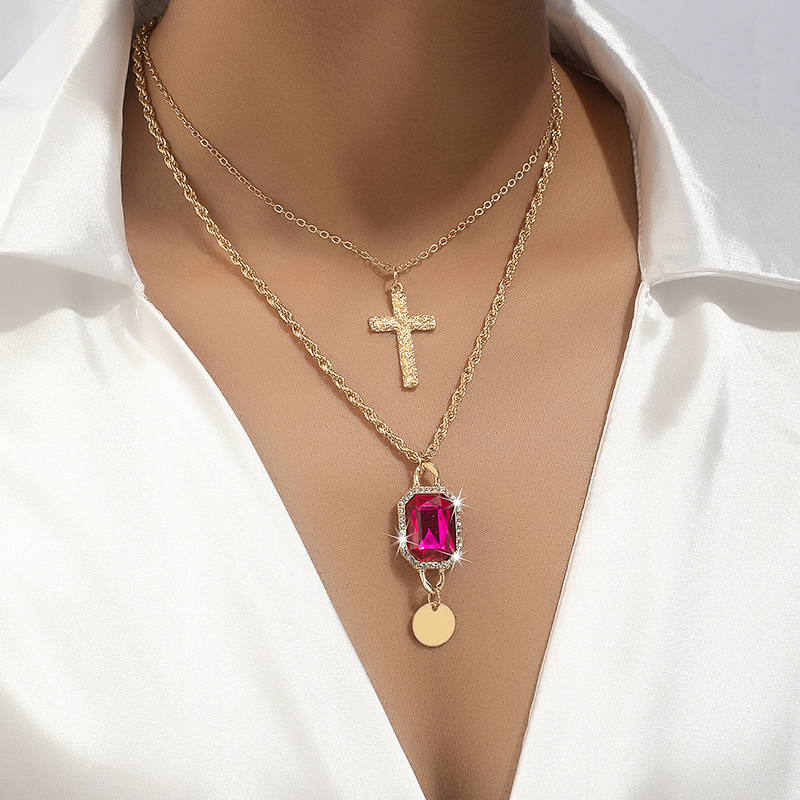 Hip-hop Cool Style Geometric Cross Alloy Plating Inlay Gem Unisex Pendant Necklace display picture 1
