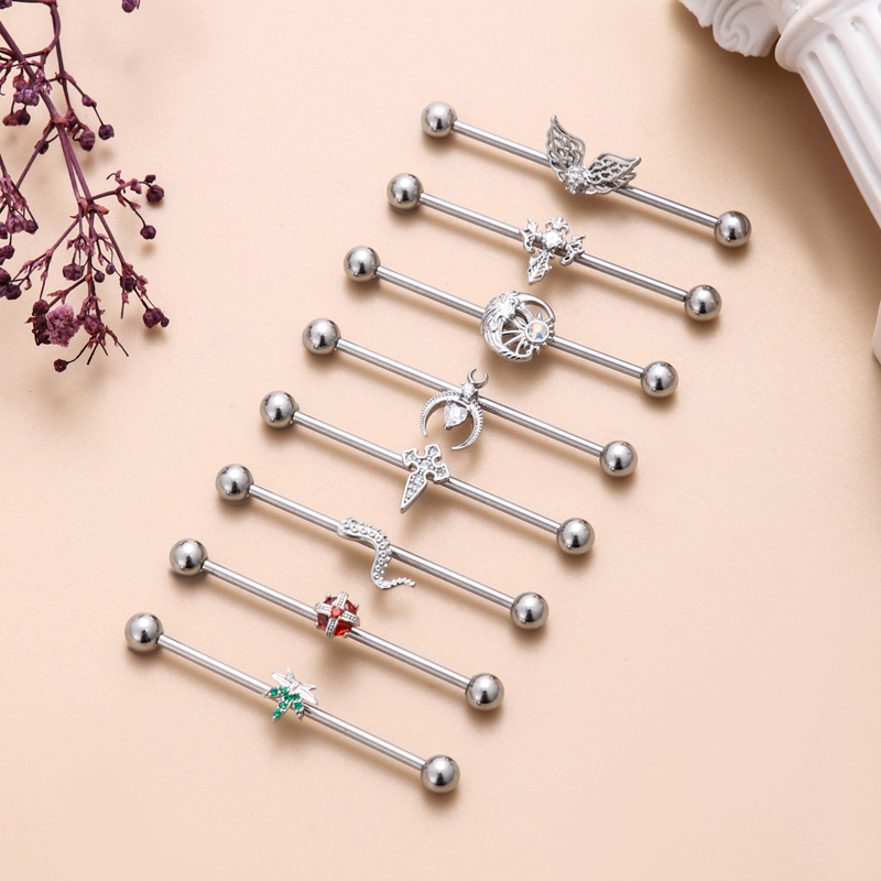 1 Piece Ear Cartilage Rings & Studs Vintage Style Cross Wings 316 Stainless Steel  Inlay Zircon display picture 1