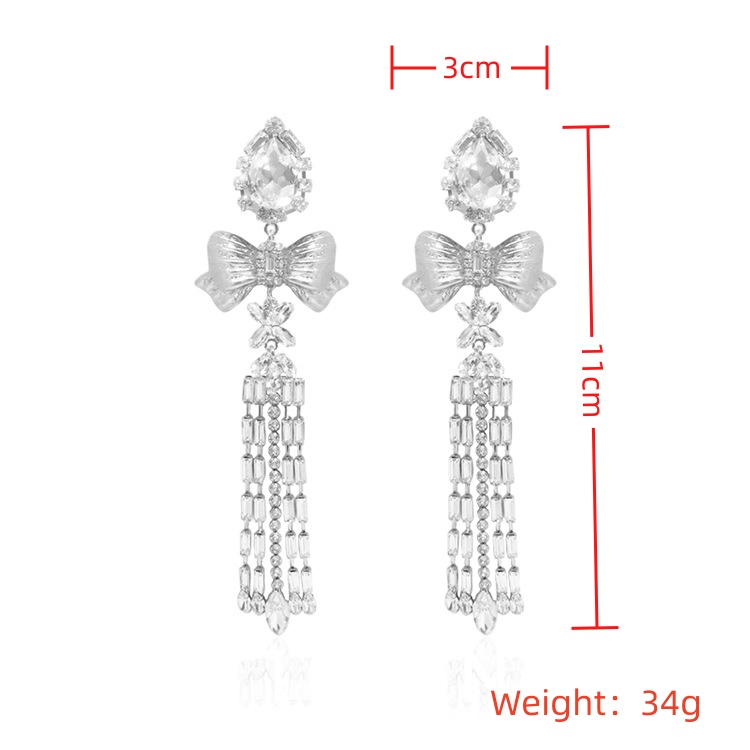 1 Pair Ig Style Elegant Bow Knot Tassel Plating Inlay Alloy Rhinestones Silver Plated Drop Earrings display picture 12