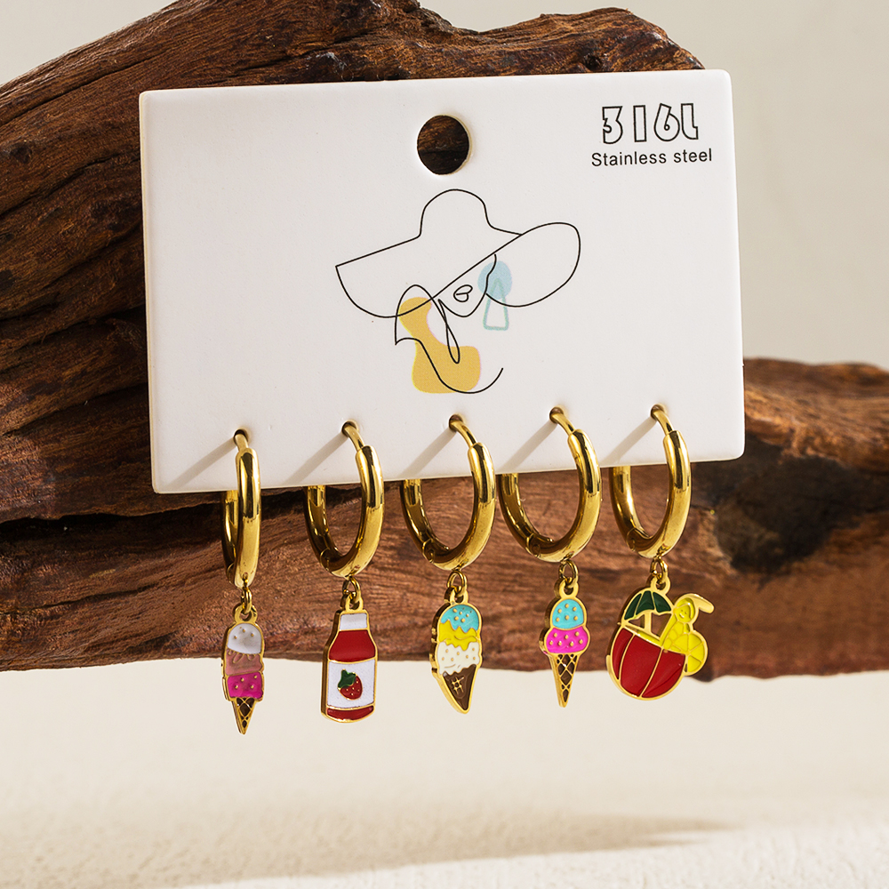 1 Set Beach Simple Style Ice Cream Dolphin Hippocampus Enamel Plating Stainless Steel 14k Gold Plated Drop Earrings display picture 3