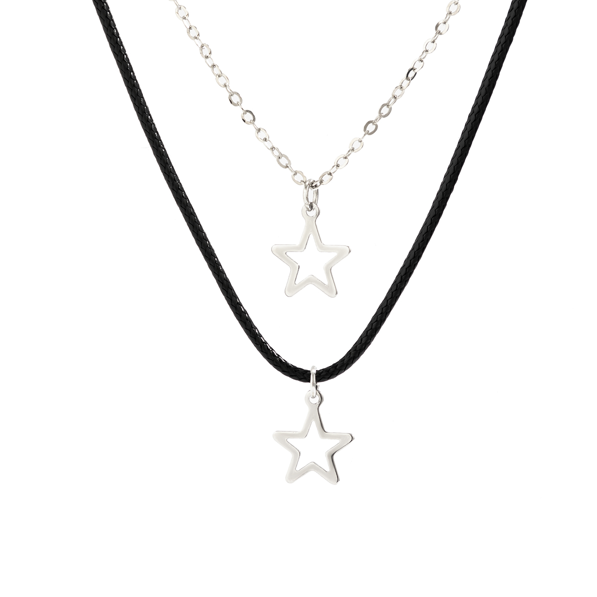 Simple Style Irregular Geometric Star Pu Alloy Leather Wax Line Women's Double Layer Necklaces display picture 4