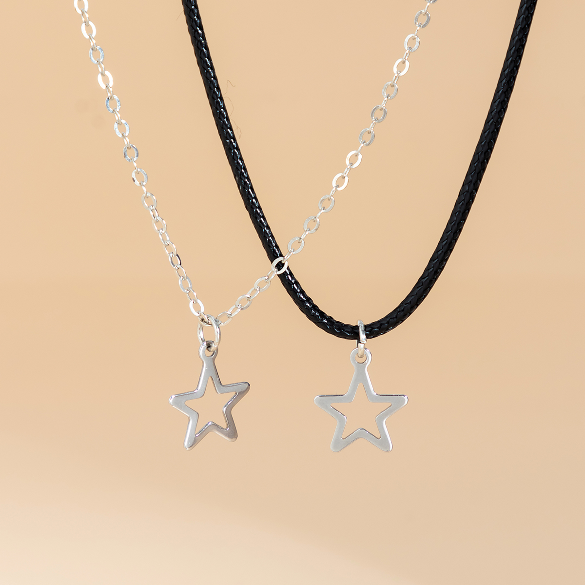 Simple Style Irregular Geometric Star Pu Alloy Leather Wax Line Women's Double Layer Necklaces display picture 5