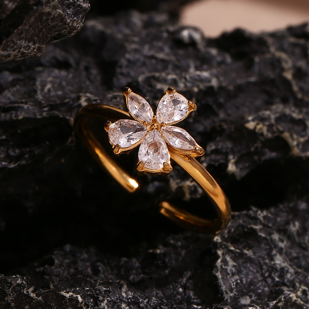 Simple Style Flower Stainless Steel Plating Zircon 18k Gold Plated Open Rings display picture 10