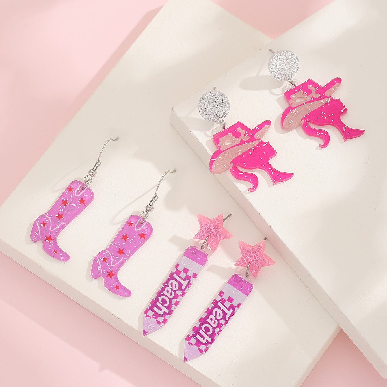 1 Pair Cute Pencil Boots Printing Arylic Drop Earrings display picture 1