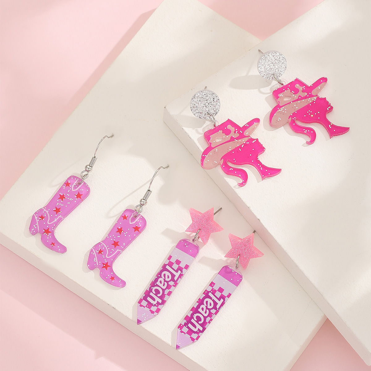 1 Pair Cute Pencil Boots Printing Arylic Drop Earrings display picture 6