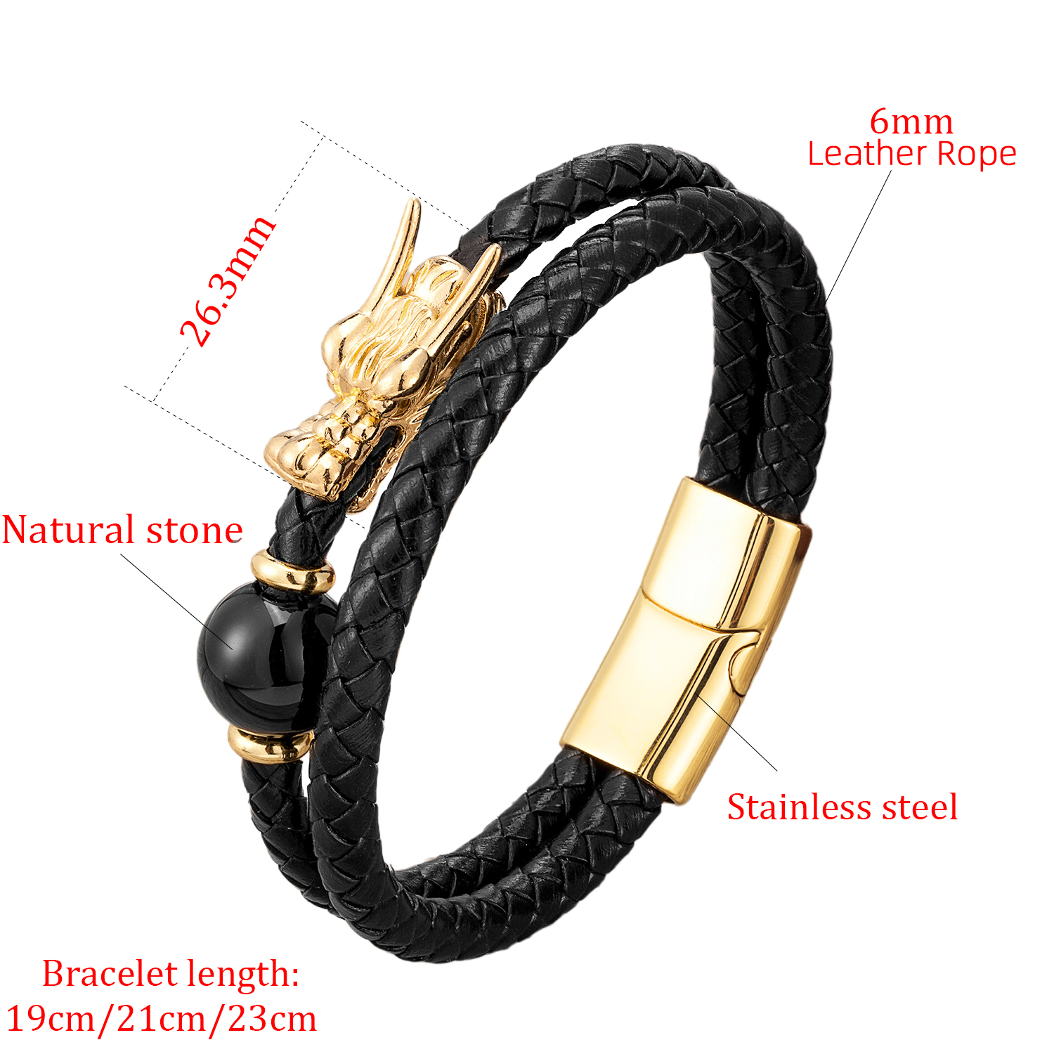 Chinoiserie Casual Retro Round Dragon Stone Metal Handmade Metal Button Men's Bracelets display picture 6