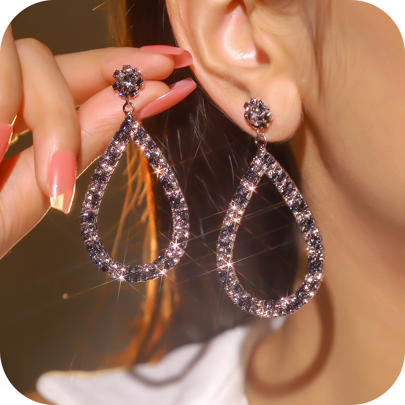 1 Pair Luxurious Shiny Water Droplets Plating Inlay Alloy Rhinestones Drop Earrings display picture 2