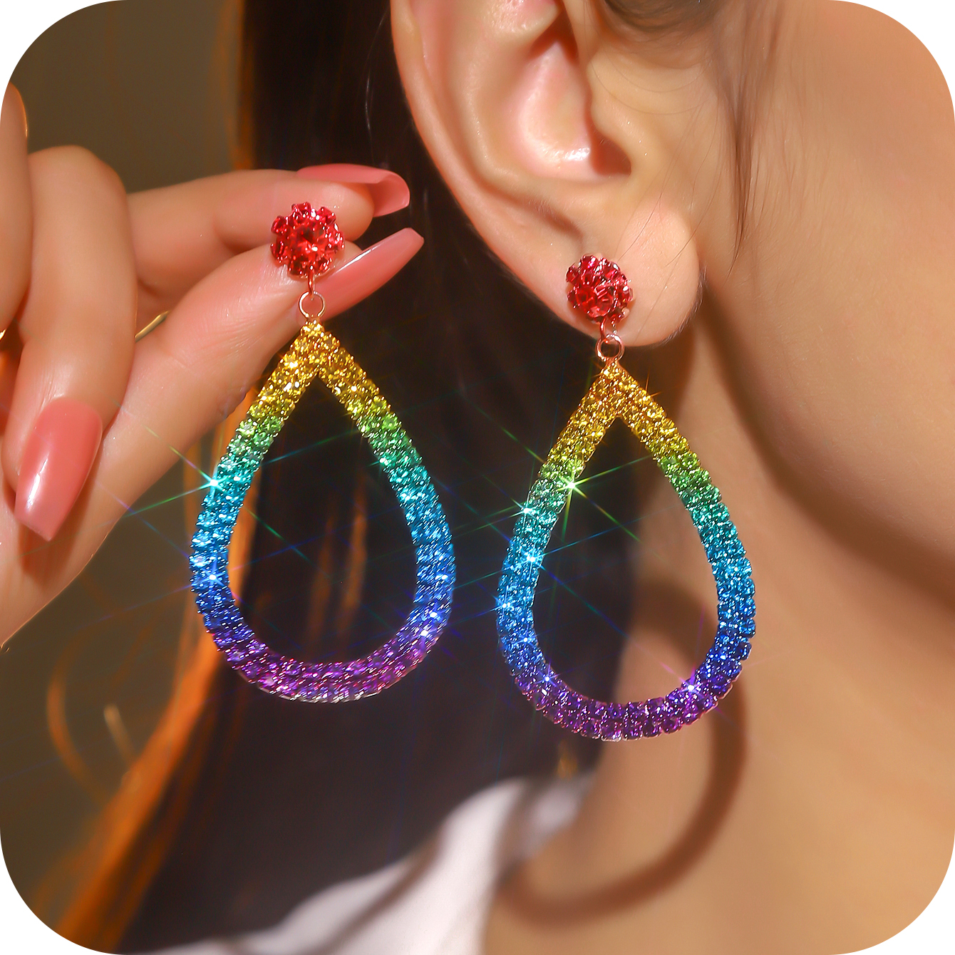 1 Pair Luxurious Shiny Water Droplets Plating Inlay Alloy Rhinestones Drop Earrings display picture 4