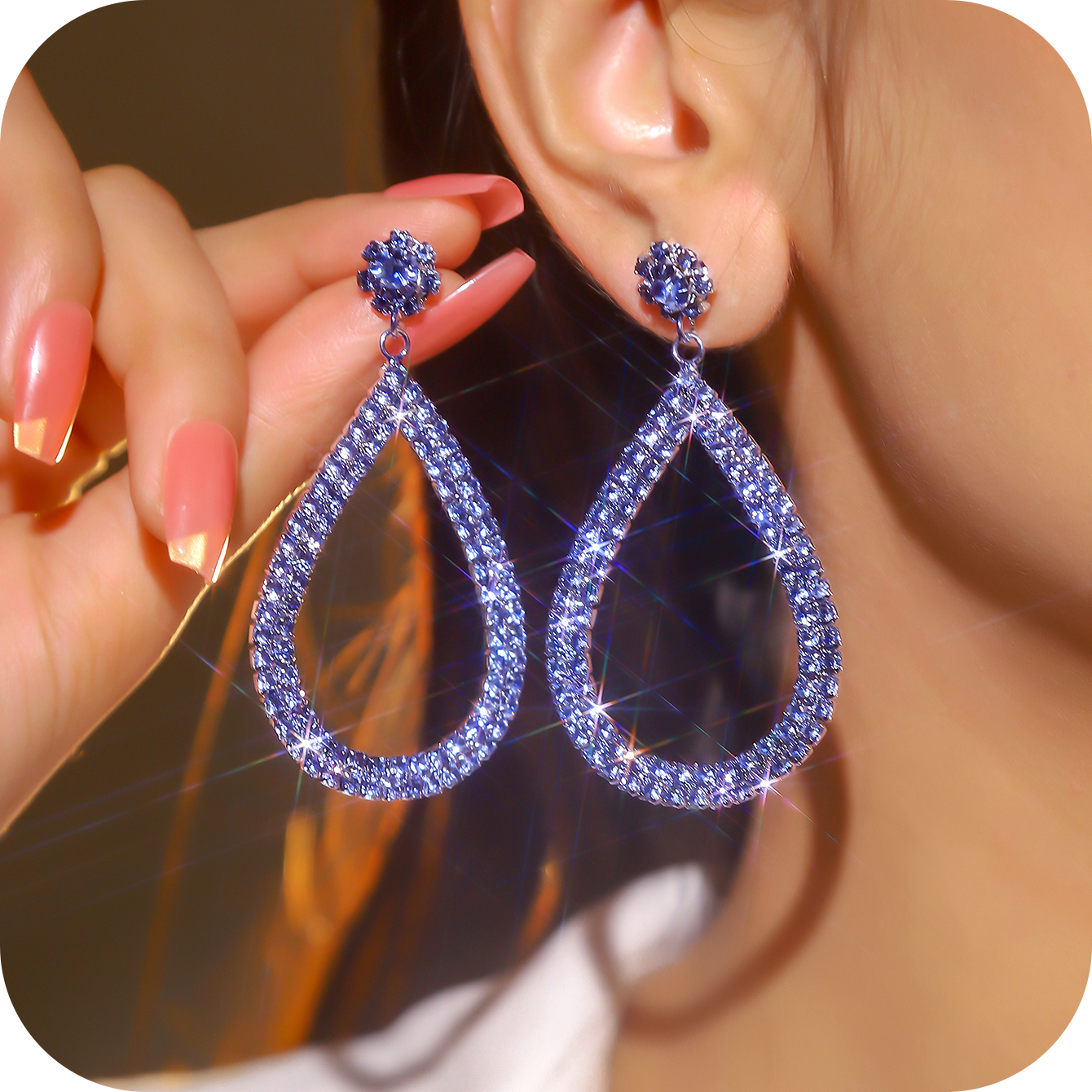 1 Pair Luxurious Shiny Water Droplets Plating Inlay Alloy Rhinestones Drop Earrings display picture 6