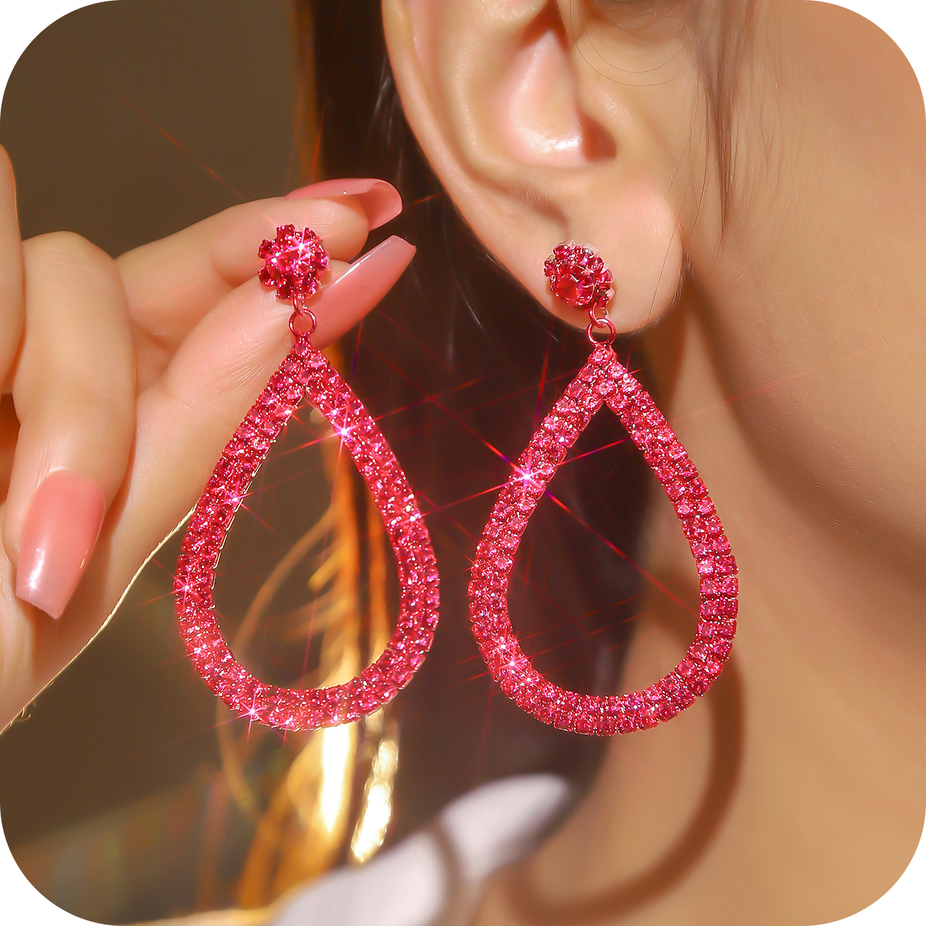 1 Pair Luxurious Shiny Water Droplets Plating Inlay Alloy Rhinestones Drop Earrings display picture 5