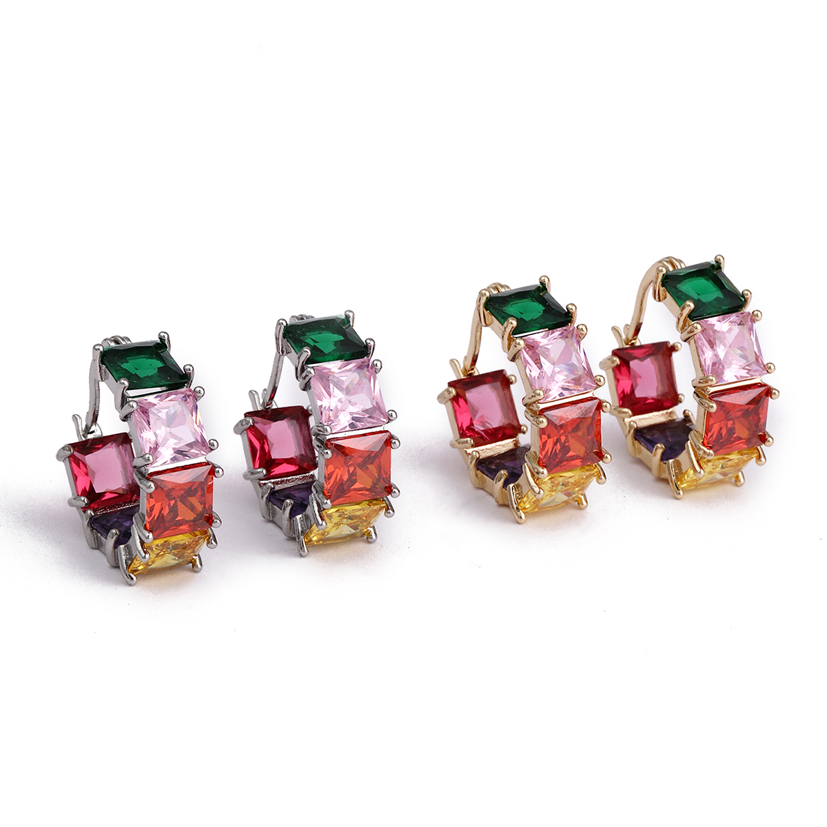 1 Pair Elegant Sweet Color Block Plating Inlay Copper Zircon 18k Gold Plated Hoop Earrings display picture 6
