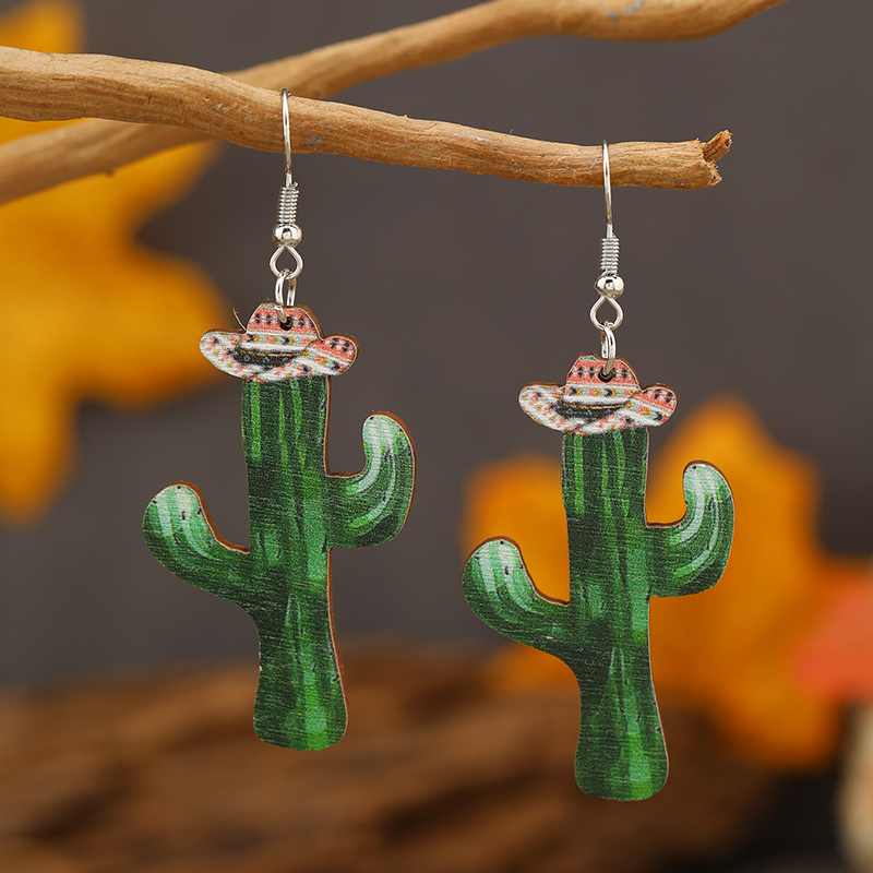 1 Pair Cute Funny Cactus Boots Wood No Inlaid Ear Hook display picture 6