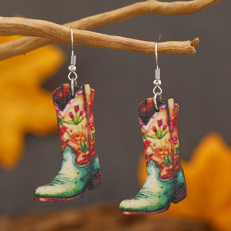 1 Pair Cute Funny Cactus Boots Wood No Inlaid Ear Hook display picture 26
