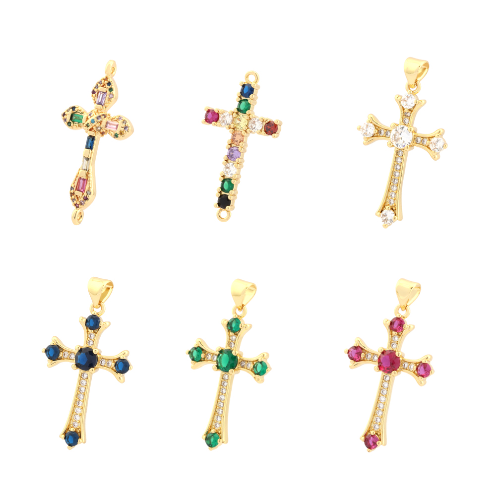 Elegant Simple Style Streetwear Cross Copper Plating Inlay Zircon 18k Gold Plated Charms display picture 4