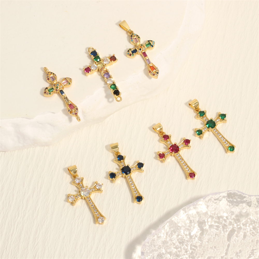 Elegant Simple Style Streetwear Cross Copper Plating Inlay Zircon 18k Gold Plated Charms display picture 3
