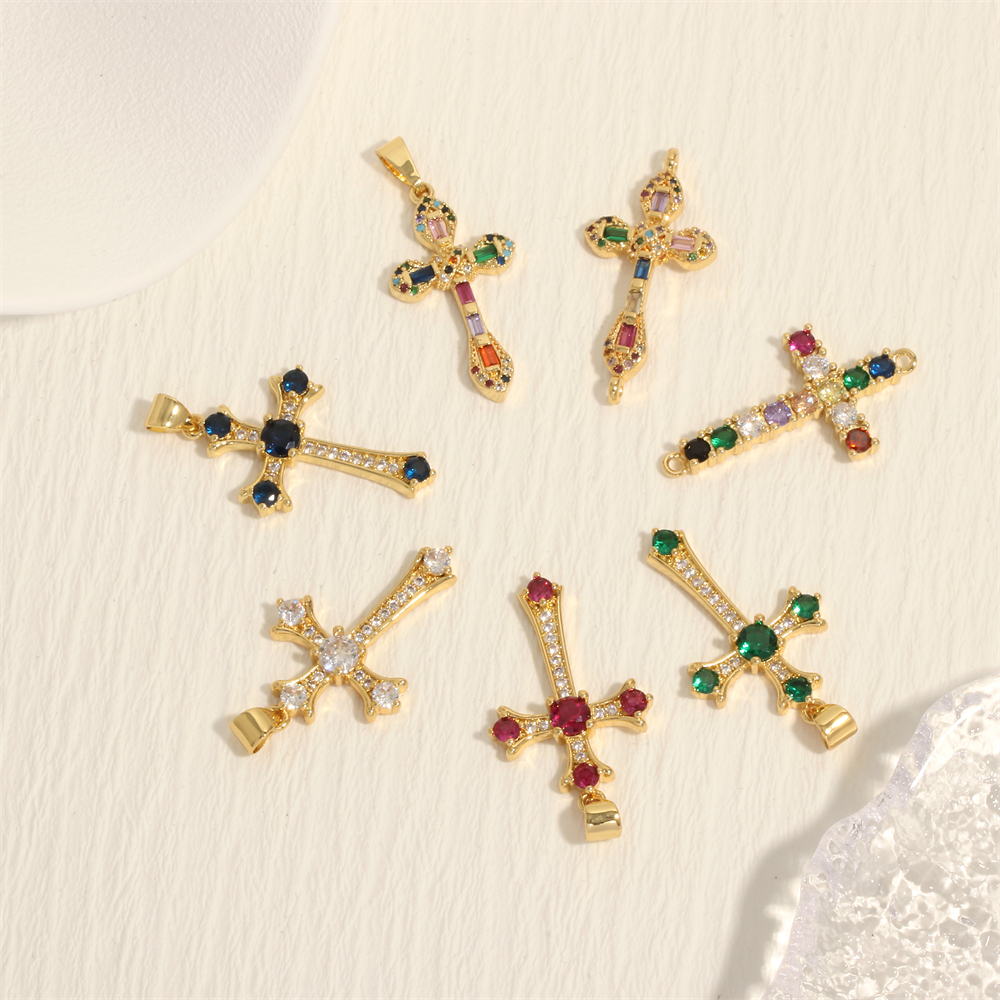 Elegant Simple Style Streetwear Cross Copper Plating Inlay Zircon 18k Gold Plated Charms display picture 2