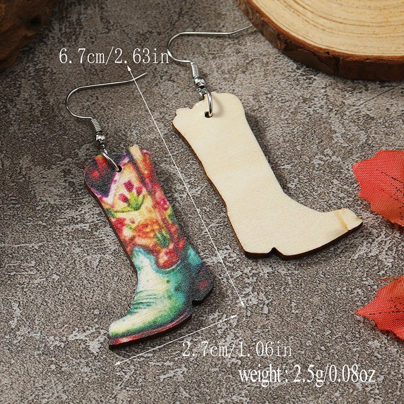 1 Pair Cute Funny Cactus Boots Wood No Inlaid Ear Hook display picture 28