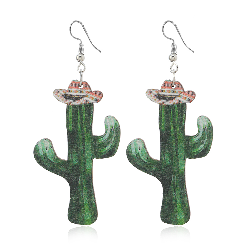 1 Pair Cute Funny Cactus Boots Wood No Inlaid Ear Hook display picture 7