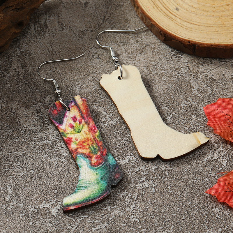 1 Pair Cute Funny Cactus Boots Wood No Inlaid Ear Hook display picture 30