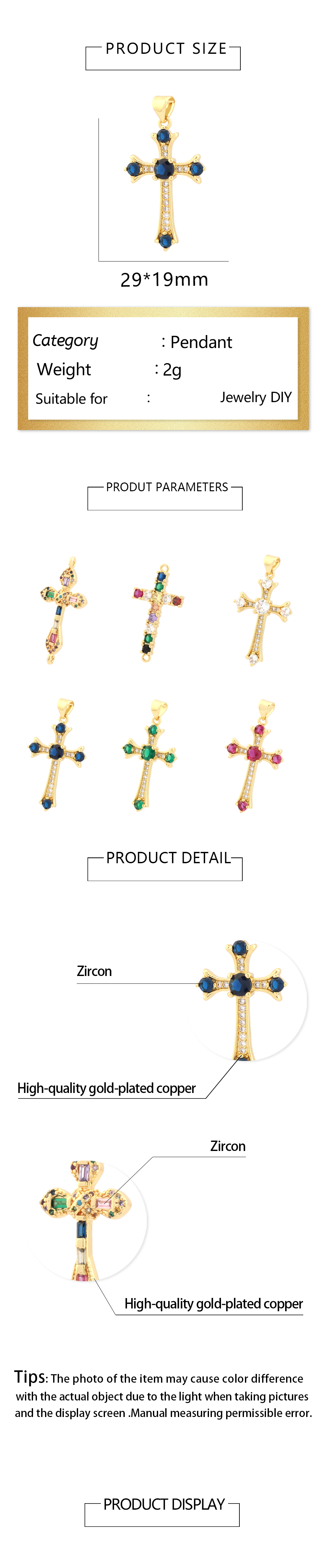 Elegant Simple Style Streetwear Cross Copper Plating Inlay Zircon 18k Gold Plated Charms display picture 1
