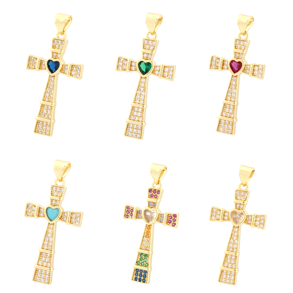 Hip-hop Simple Style Streetwear Cross Heart Shape Copper Plating Inlay Zircon 18k Gold Plated Charms display picture 2