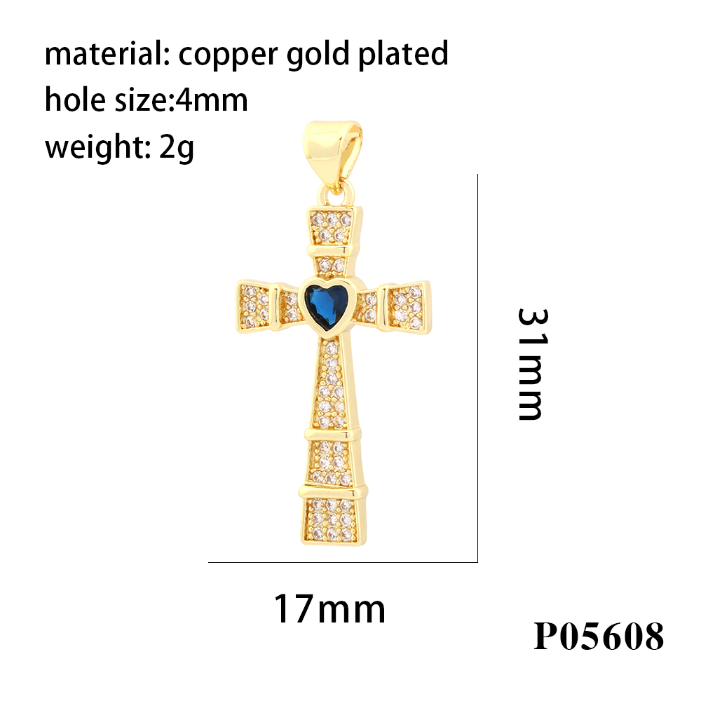 Hip-hop Simple Style Streetwear Cross Heart Shape Copper Plating Inlay Zircon 18k Gold Plated Charms display picture 5