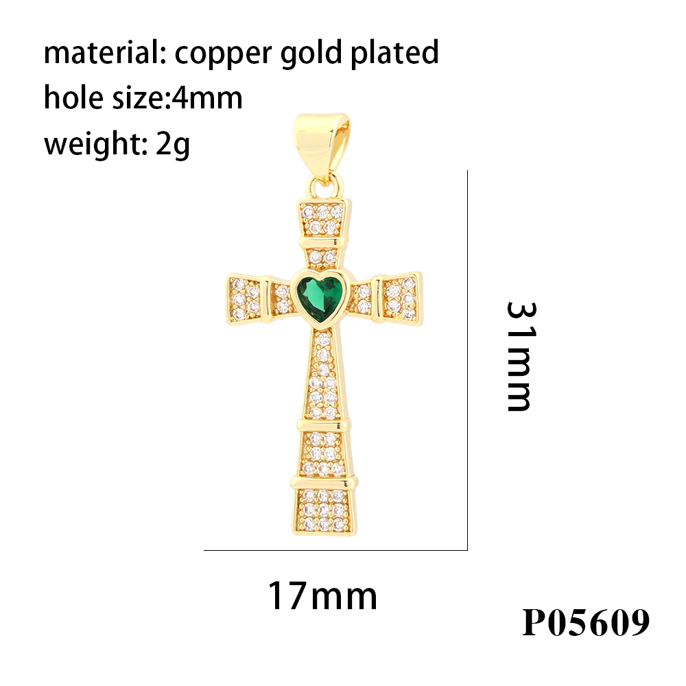 Hip-hop Simple Style Streetwear Cross Heart Shape Copper Plating Inlay Zircon 18k Gold Plated Charms display picture 6