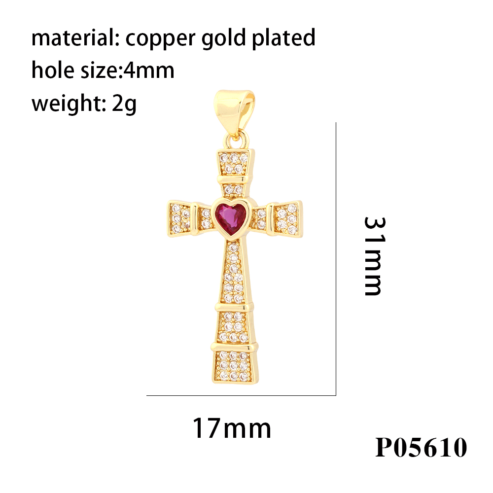 Hip-hop Simple Style Streetwear Cross Heart Shape Copper Plating Inlay Zircon 18k Gold Plated Charms display picture 7