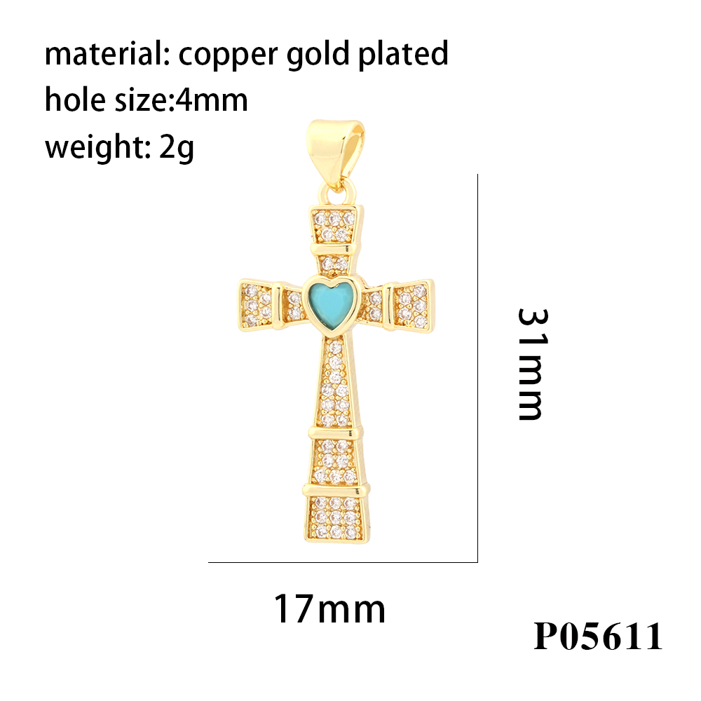 Hip-hop Simple Style Streetwear Cross Heart Shape Copper Plating Inlay Zircon 18k Gold Plated Charms display picture 8