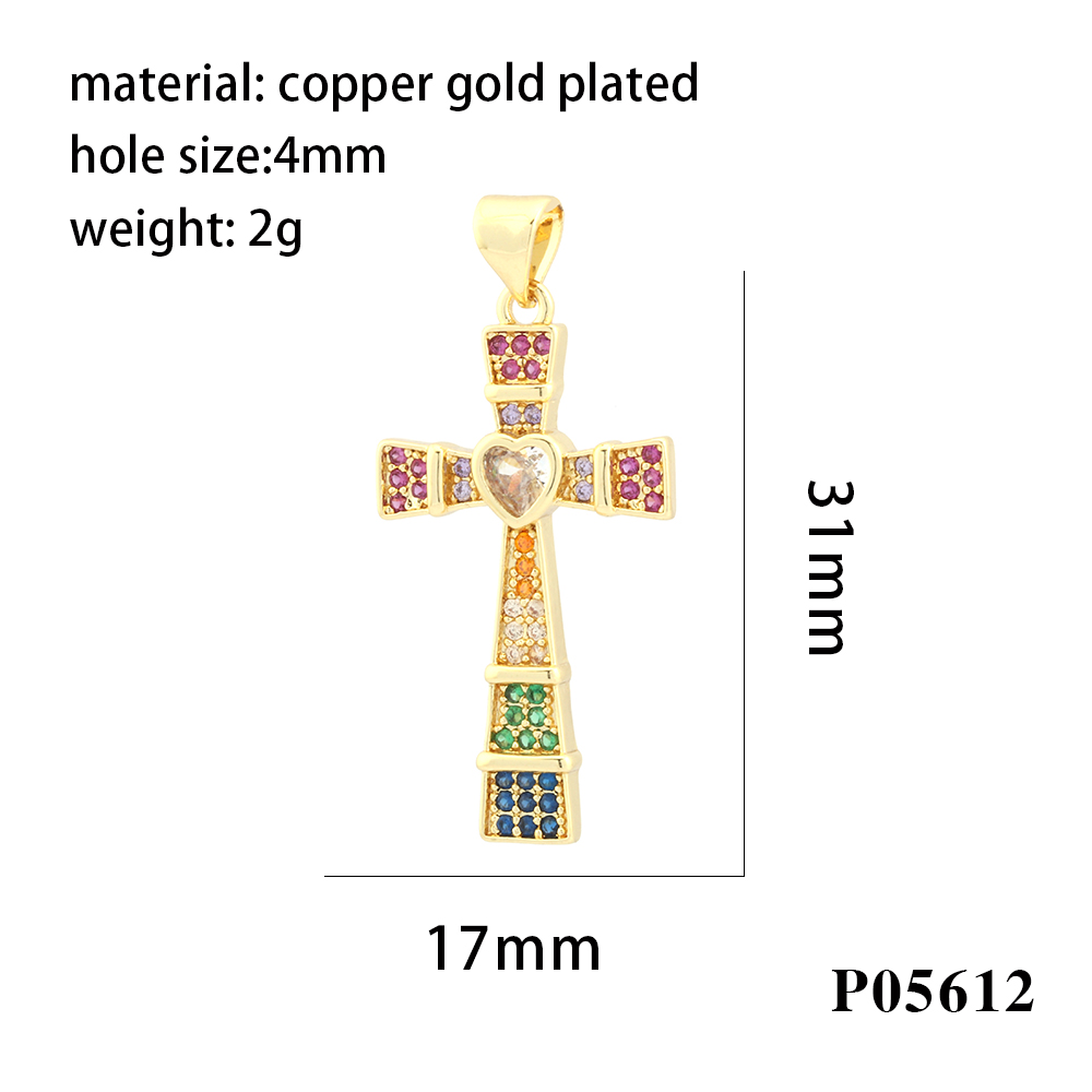 Hip-hop Simple Style Streetwear Cross Heart Shape Copper Plating Inlay Zircon 18k Gold Plated Charms display picture 9