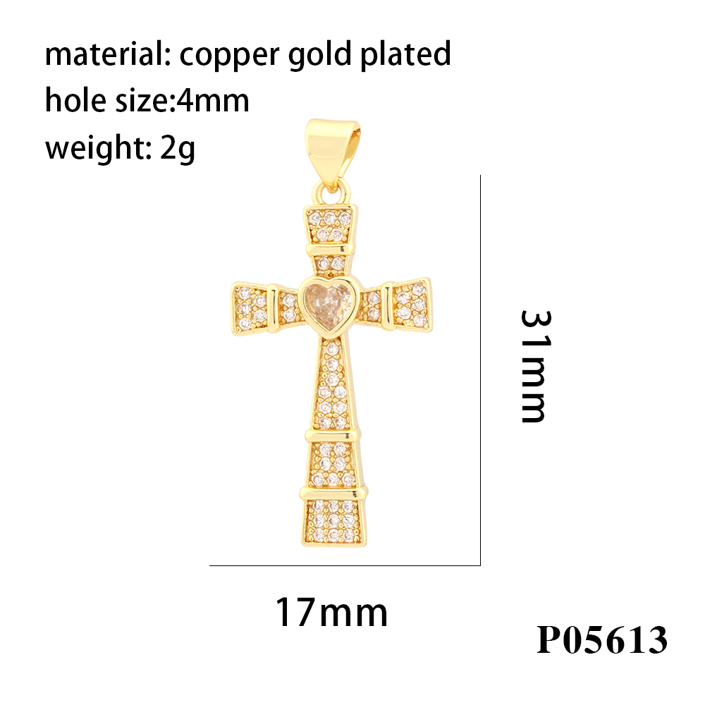 Hip-hop Simple Style Streetwear Cross Heart Shape Copper Plating Inlay Zircon 18k Gold Plated Charms display picture 10