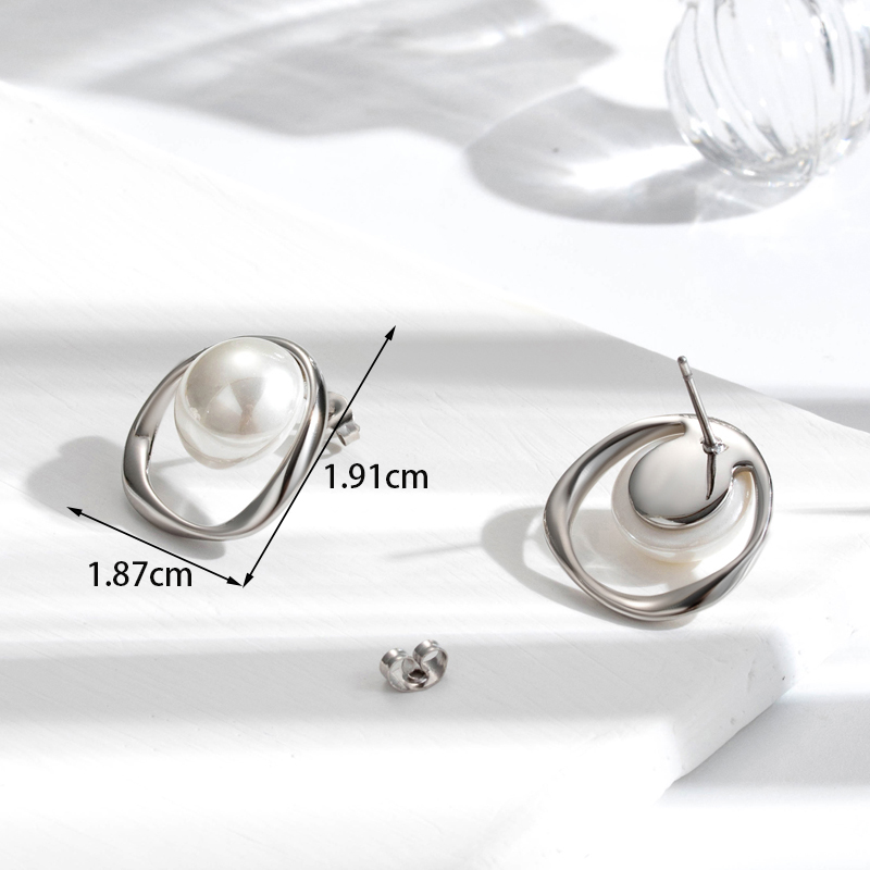 1 Pair Basic Modern Style Circle Pearl Plating Stainless Steel 18k Gold Plated Earrings display picture 2